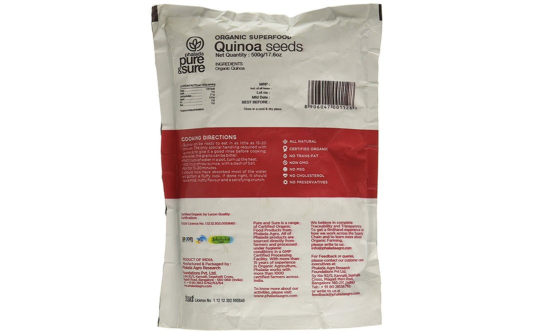 Pure & Sure Organic Superfood Quinoa Seeds   Pack  500 grams